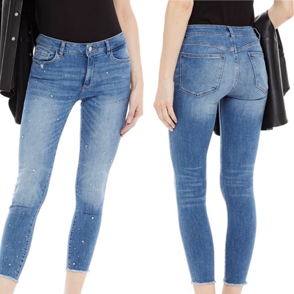 DL1961 Denim - DL1961 Crystal-Embellished Cropped Mid Rise Instasculpt Skinny Jeans Size 26